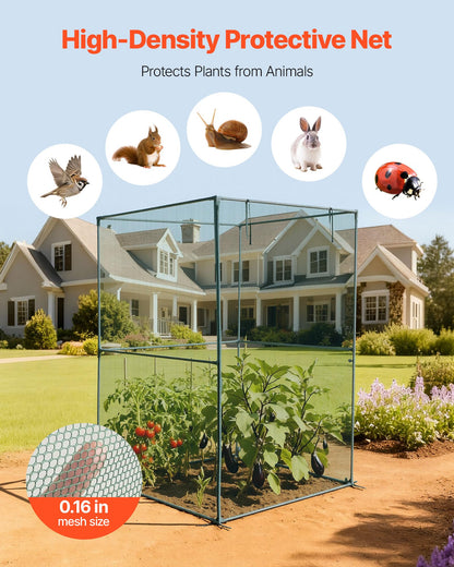 VEVOR Crop Cage, 3.9 x 3.9 x 5.9 ft Plant Protection Tent with Zippered Door, Wind-Resistant Tall Crop Cage, Easy to Install, Outdoor Raised Bed Cover, Tomato Plant Netting for Garden Patio Lawn