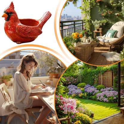 Animal Planter - Bird Flower Pot, Resin Container with Wide Opening Design, Hand Painted Plant Pot with Decorative Detail Finish, Garden Decor Accessory Compact Display Style for Balcony Patio