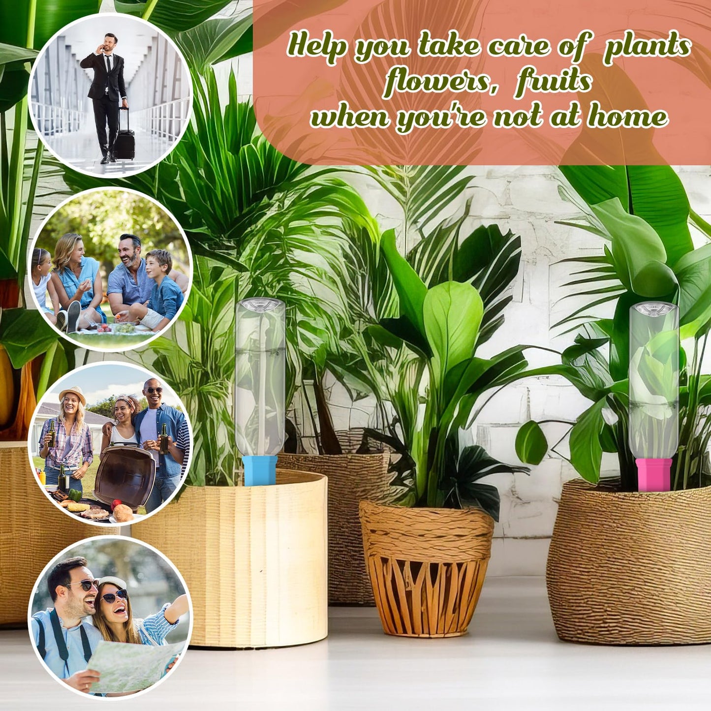 SiliFine 6 Sets Plant Watering Devices Include Terracotta Self Watering Spikes and 26 oz Plastic Bottles, Slow Release Vacation Insert Automatic Plant Waterer Device (Clear and Mixed Color)