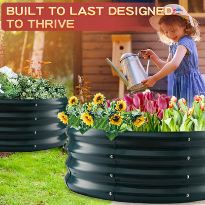 zbzbml Durable Round Steel Raised Garden Bed Painted for Planting Vegetable/Herbs/Flowers/Trees at Backyard/Garden,or Baby Chicken,Christmas Tree Fence (Dark Green, 32 ins Diameter x 12 ins high)