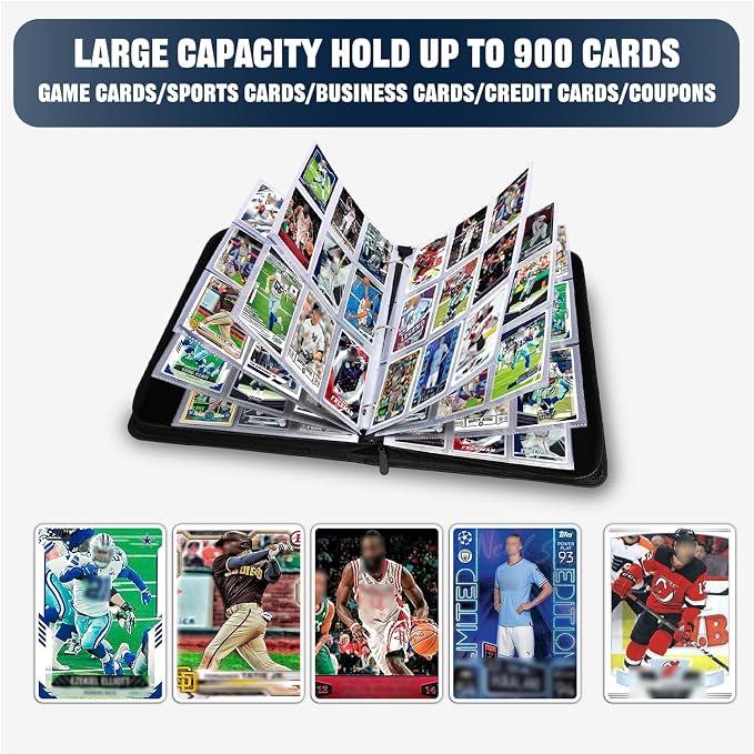 900 Pockets Basketball Card Binder Sleeves, Trading Card Binder Collectible Trading Card Albums for Basketball Baseball Football Trading Sports Game Cards, Book Folder Organizer Card Holder