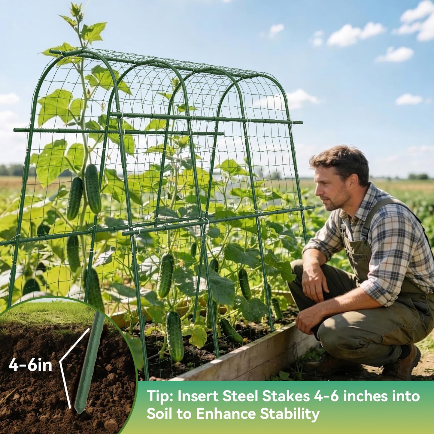 65"×48" Cucumber Trellis for Raised Bed, U-Shape Garden Trellis for Climbing Plants Outdoor, Metal Arch Vegetables Trellis, Detachable Cucumber Plant Support for Tomato,Squash