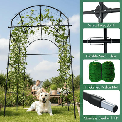 BAXAM Garden Trellis Arch 7FT PP-Coated Stainless Steel Metal Extra Tall Cucumber Trellis Arch Garden Arch Trellis for Climbing Plants Outdoor Vegetable Trellis with Trellis Netting