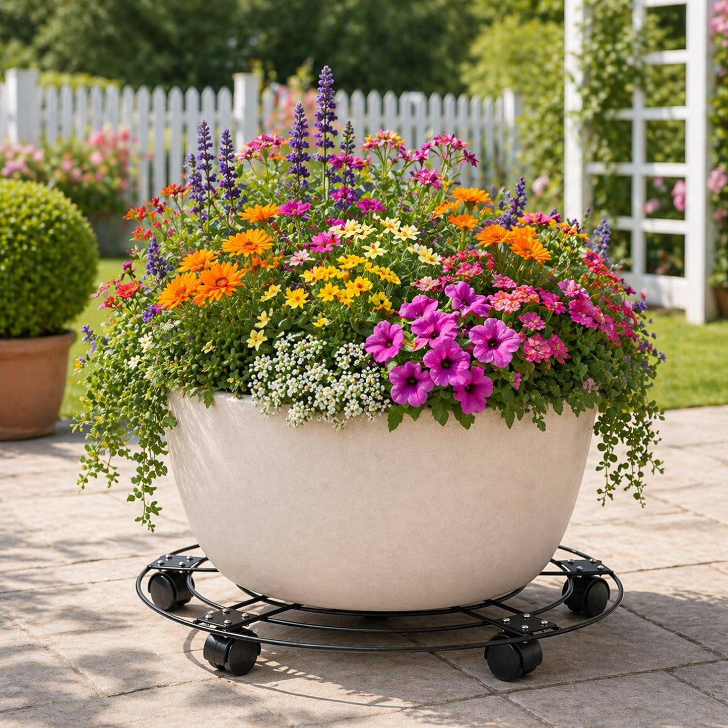 5 Packs 13.5" Large Metal Plant Caddy with Wheels Iron Rolling Plant Stands Heavy-duty Plant Roller Base Pot Movers Indoor Outdoor Plant Dolly with 5 Casters Plant Trolley Coaster Holder