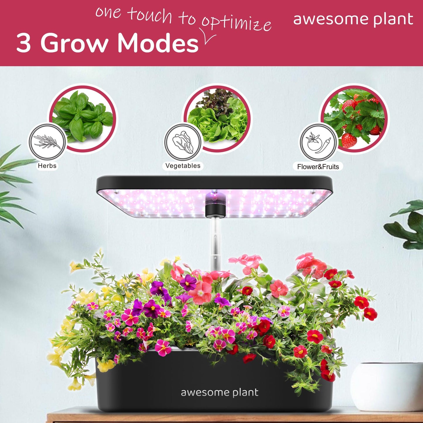 Awesome Plant 14Pro Hydroponics Growing System Kit (14 Pods), Large Indoor Herb Garden Kit with 5L Watertank, LED Grow Light, Perfect Hydroponic Gardening Gifts, Adjustable Height Up to 18.7", Black