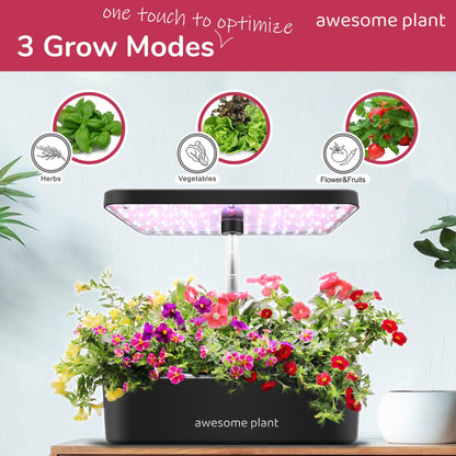 Awesome Plant 14Pro Hydroponics Growing System Kit (14 Pods), Large Indoor Herb Garden Kit with 5L Watertank, LED Grow Light, Perfect Hydroponic Gardening Gifts, Adjustable Height Up to 18.7", Black