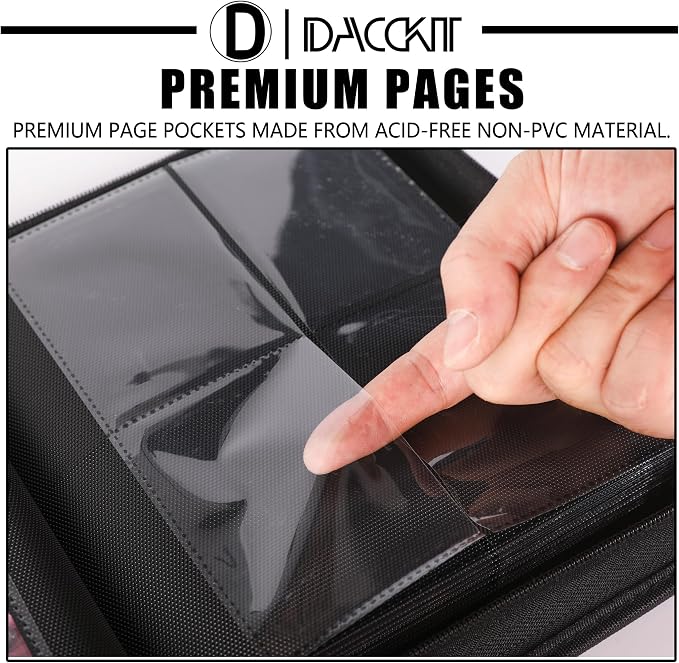 D DACCKIT Trading Card Binder 4 Pocket - Fits 336 Cards，21 Side-Loading Pages, Card Binder No Rings Folder for Collectible Games, Sports, TCG (Model D，Classic Black)