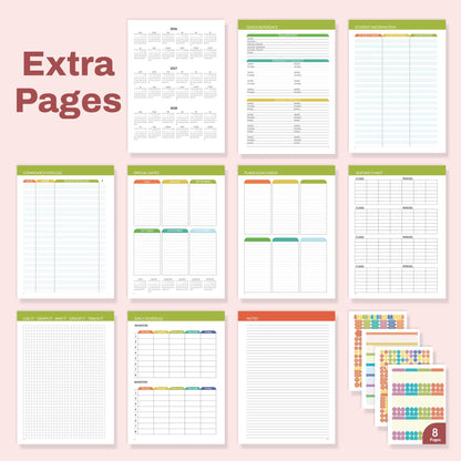 SUNEE Deluxe Teacher Planner 2026-2027, Lesson Planner Book with 7 Periods Jul 2026 - Jun 2027, 8.5" x 11" Daily Weekly and Monthly Organizers with Colorful Tabs, Planning Stickers,120gms Paper, Pink