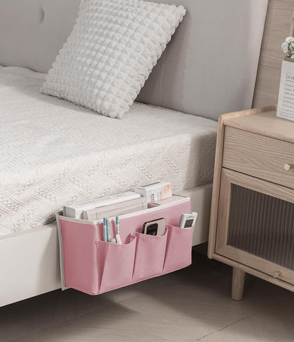 Bedside Caddy / Bedside Storage Organizer Hanging Bag with Three Options,Suitable for home beds, sofas, and dormitory beds—can hold magazines, books, phones, iPads, remote controls. (2-Pack Pink)