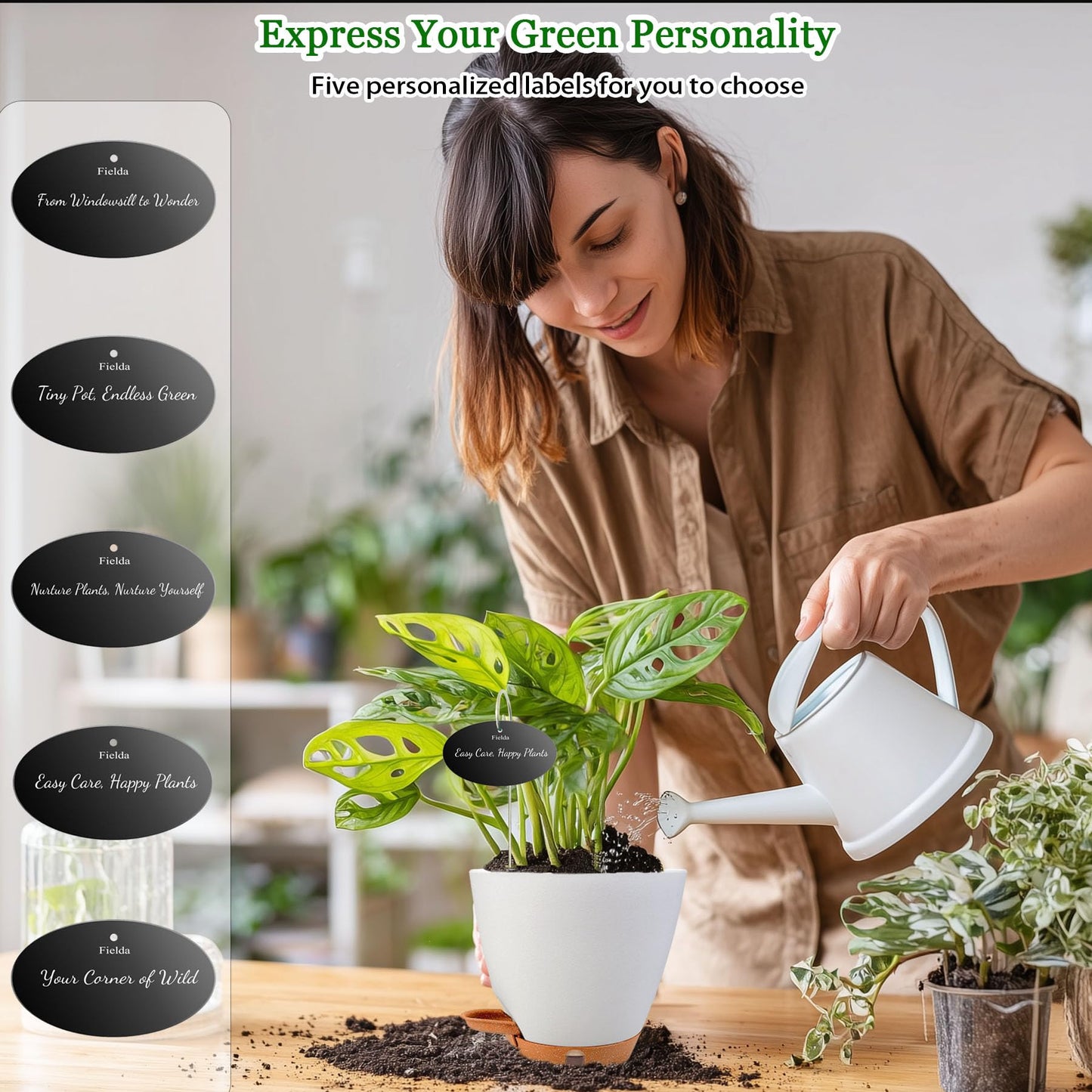 Fielda 10 Inch Hanging Planters for Indoor Plants & Outdoor, 6 Inch Self Watering Pots for Indoor Plants (5-Pack) Plastic Planters with Water Window, Drainage Holes & Trays