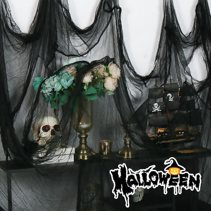 Bittesnew Halloween Creepy Cloth Black 200" x 80" Halloween Spooky Fabric Cloth, Halloween Gauze Cloth, Halloween Decorations Outdoor Indoor