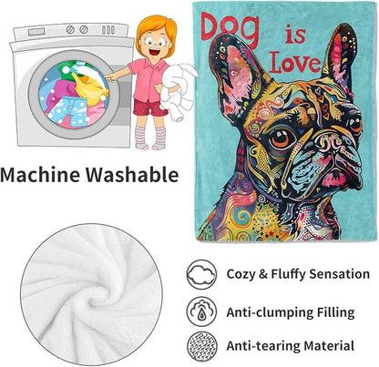 French Bulldog Blanket Pop Art Dog Throw Blankets,Birthday Gifts for Kids Adult Women & Pet Lovers,Lightweight Soft Fleece,for Sofa Couch Bed Room Farmhouse Art Decor 40x50in