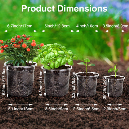 The Bundle of Bonviee 5 Packs Seed Starter Tray and Bonviee 36 Packs Variety Sizes Clear Nursery Pots with Drainage Holes