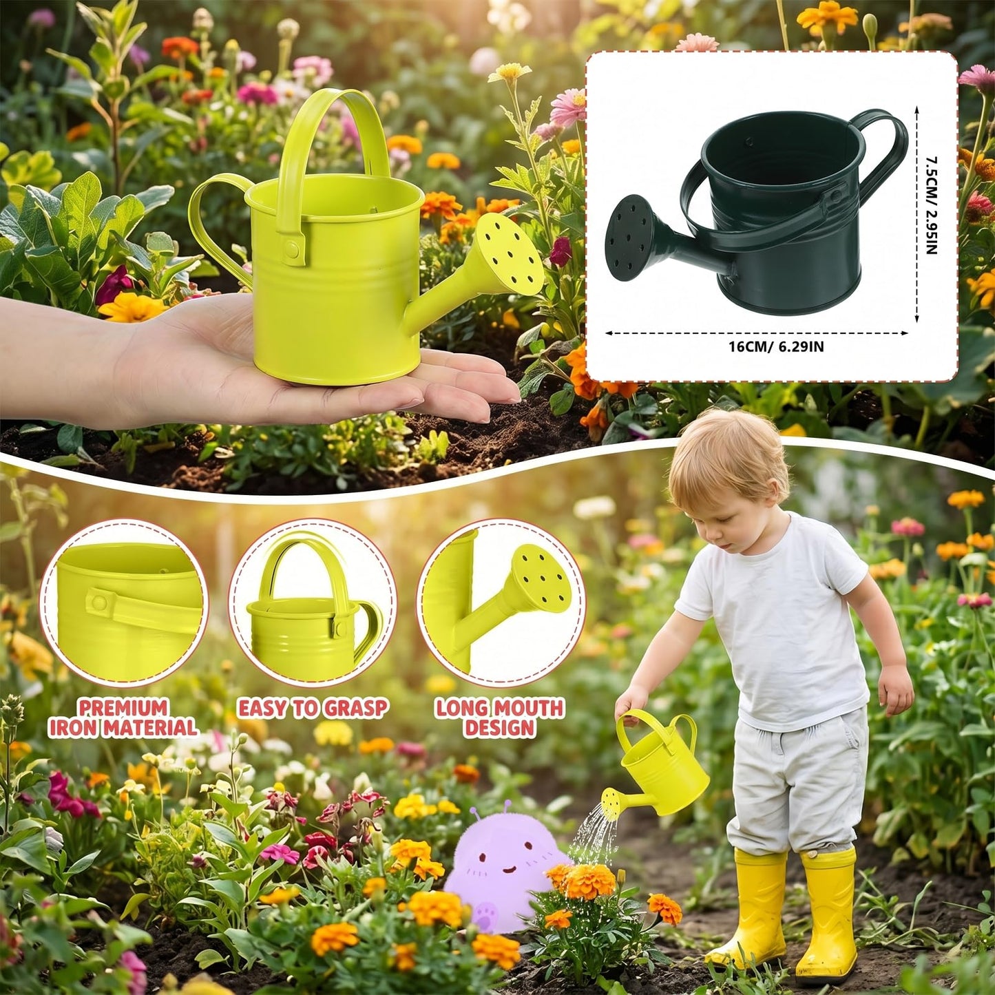 5PCS Mini Watering Cans Kids Metal Watering Can for Indoor Plants, Small Water Can Toddler Gardening Tool Beach Play, Multifunctional Cute Metal Jug for Craft, Home Decor Flower Bucket