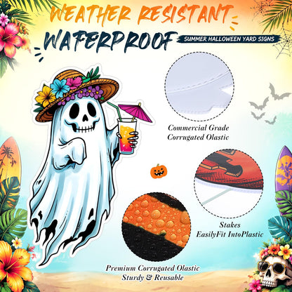 Mifoci 8 Pcs Summer Halloween Decorations Large Summer Halloween Yard Signs Waterproof Tropical Spooky Garden Stakes for Outdoor Lawn Beach Themed Party Holiday Display