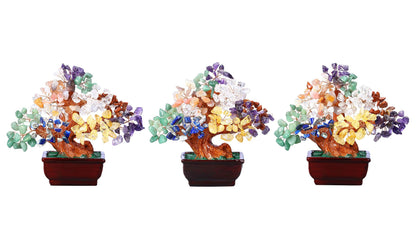 Jovivi Natural 7 Chakra Gemstone Crystal Money Tree Resin Base Bonsai Feng Shui Decorations for Wealth and Luck 6.3"-6.7"