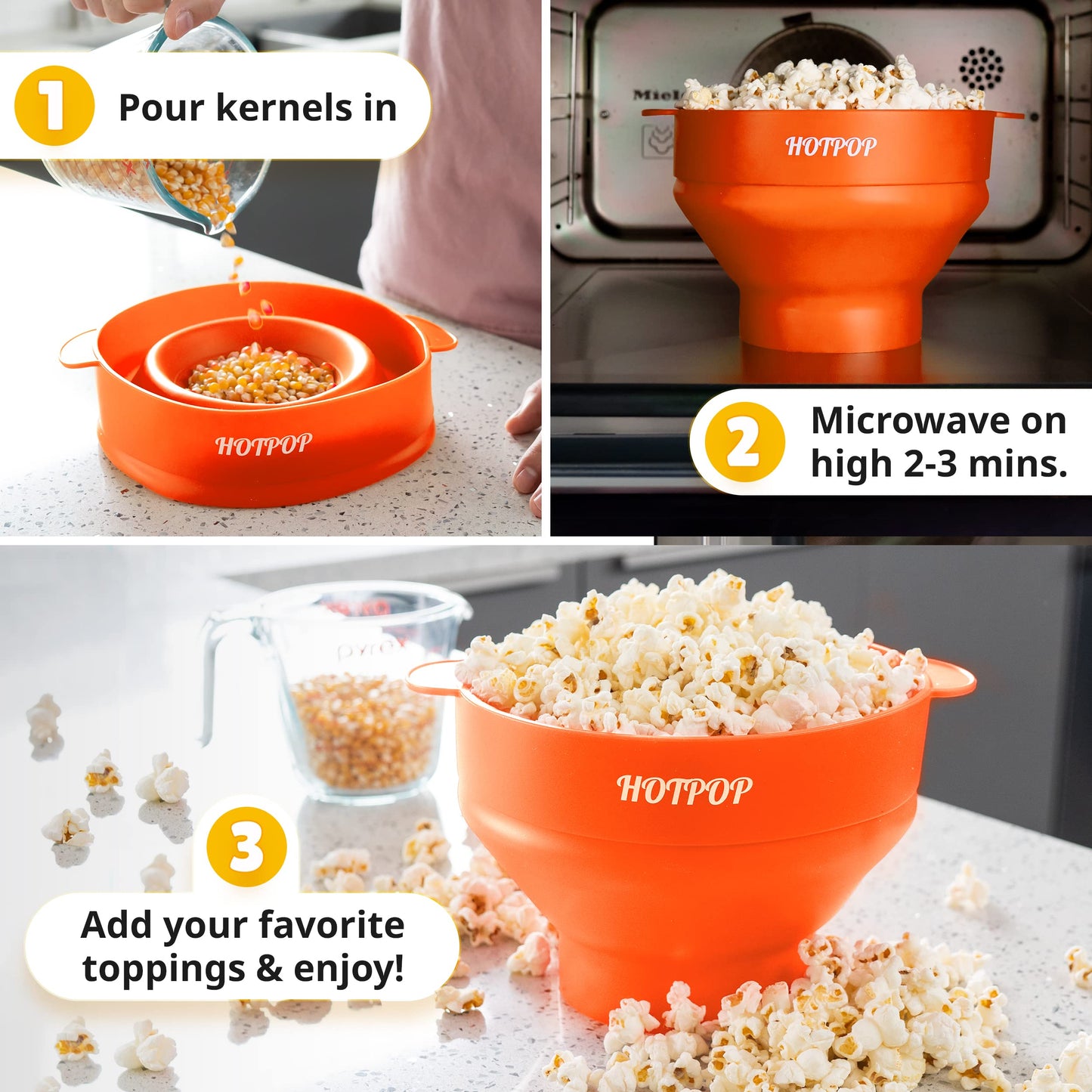 The Orginal HotPop Silicone Popcorn Maker - Microwave Popcorn Popper with Handles - Collapsible Bowl, Heat-Resistant, Easy to Clean, Ideal for Family Movie Nights, 15-Cup Capacity - Red