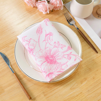 PLOYMONO Pink Floral Heavy Duty Cloth Napkins - 17 x 17 Inch Solid Washable Polyester Dinner Napkins - Set of 8 Napkins with Hemmed Edges - Great for Weddings, Parties, Banquets Dinner & More