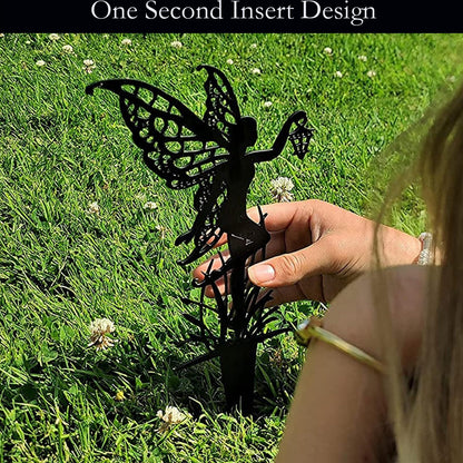AJHXZMFC Decorative Garden Stakes， Fairy Garden Stakes, Butterfly Fairy Stakes for Weather Resistant Black Metal Outdoor Decorative Art for Women Gift (Matte Black, 18P-A)