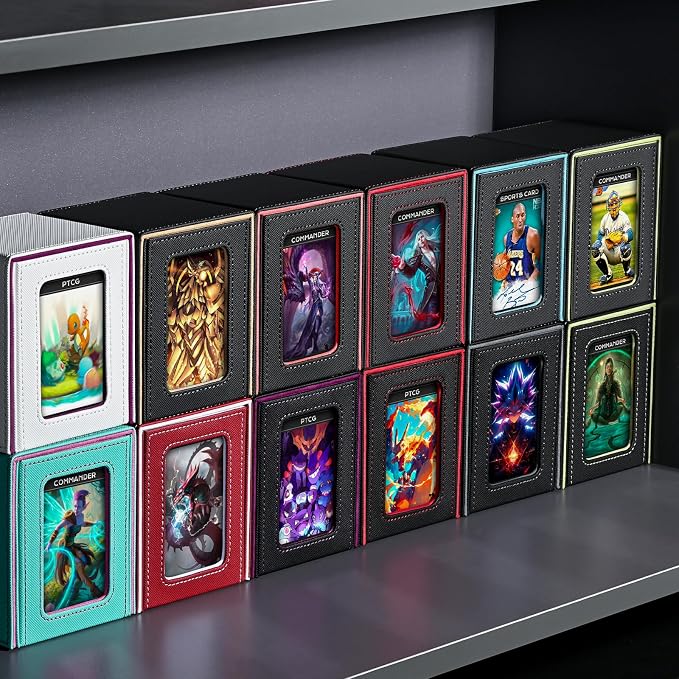 ZLCA MTG Deck Box with Commander Window Display, Trading Card Storage Box Holds 100 Double-Sleeved Cards Suitable for TCG/CCG/PTCG/EDH/Magic/Sport Cards (Black&Purple)