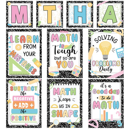 10PCS Composition Math Posters Math Inspirational Wall Chart Black White Speckle Classroom Decor Educational Mathematics Bulletin Board Decor for Elementary Middle School Teacher Chalkboard Supplies