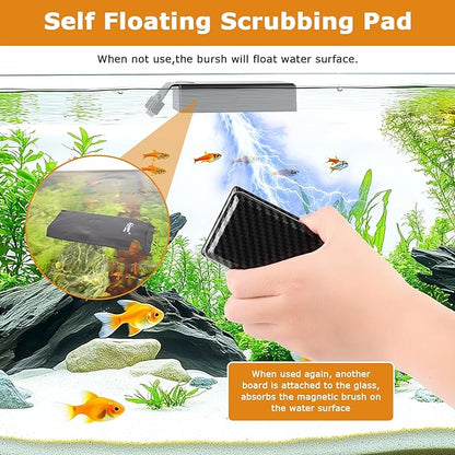 hygger Magnetic Fish Tank Cleaner, Aquarium Glass Cleaner with 2 Detachable Algae Scraper Blade, Floating Scrubber Brush for 2/5"-3/5" Glass/Acrylic Thick Tank, Strong Magnet Algae Remove Tool, L