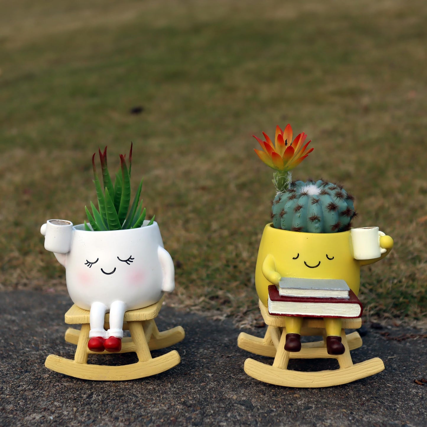 Dolkgy Cute Plant Pots Face Planters Set, Fun Head Planters Cactus Succulent Pots for Indoor Outdoor Plants, Unique Flower Vase Gift Kit for Plant Lover
