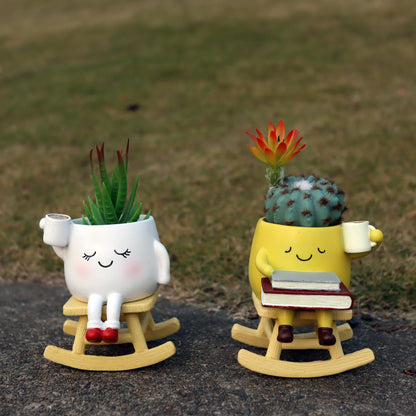 Dolkgy Cute Plant Pots Face Planters Set, Fun Head Planters Cactus Succulent Pots for Indoor Outdoor Plants, Unique Flower Vase Gift Kit for Plant Lover