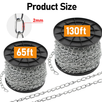 65ft Jack Chain for Hanging, Thick Steel Chain, Small Chain for Hanging, Utility Chain for Home Outdoor Camping, Heavy Duty Chain for Hanging Baskets, Plants,Thickness 0.08 inches (2mm)