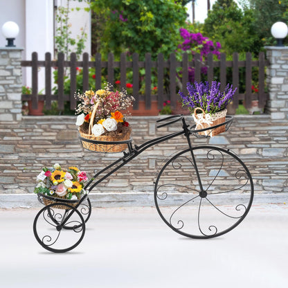 lxrnqcey Bicycle Plant Stand, Three-wheeled Plant Stand, Outdoor Planter, Metal Standing Flower Holder Plant Stands for Patio, Deck, Garden or Lawn