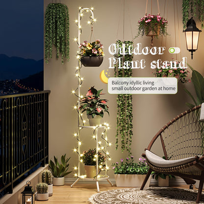Plant Stand with Hooks Indoor Outdoor Corner Tall Plant Stand Heavy-Duty Metal 3-Tier Plant Shelf Holder Rack for Patio Garden Balcony Living Room Bedroom(semicircular White)