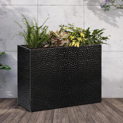 BAYN 32x12x24 Inch Rectangular Metal Planter Box – Black Hand-Hammered Metal Planter with Pre-Drill Holes, Heavy Duty Outdoor Garden Planter for Patio, Porch, Yard