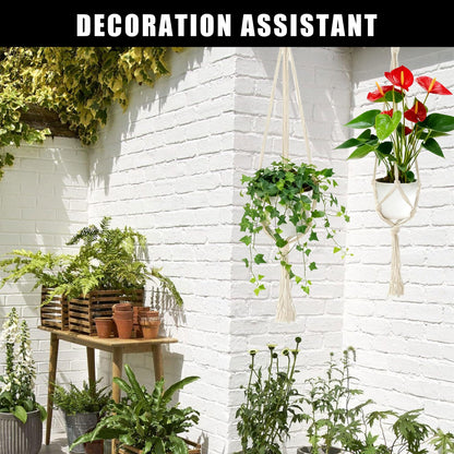 6Pcs White Macrame Plant Hanger Set Different Tiers Hanging Plant Holders Indoor Plant Hangers from Ceiling Hanging Planter Basket Cotton Rope with S Hooks and Hook Nails Boho Home Decor