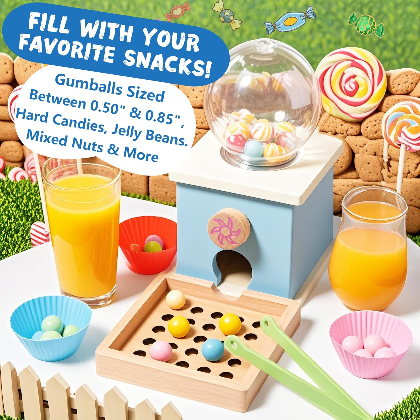 QimuMku 9.6" Wooden Gumball Machine Counting Montessori Toys for 3 4 5 Years Old Boys Girls, Toddler Preschool Learning Activities Toy for Kids Ages 4-8, Birthday Gifts Sensory Toys