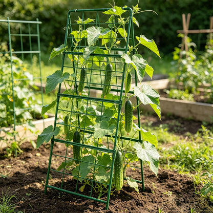 Heavy Duty Cucumber Trellis Thickened for Raised Garden Bed,48"x16" Foldable Frame Metal Vegetable Trellis for Climbing Plants Outdoor Plant Support for Grape Tomato Peas, Fruit, Vine,Bean(1 Pack)