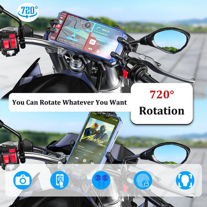 LOKTENWO Motorcycle Phone Mount with Vibration Dampener & Secure Lock, [Size Adjustable] [Larger & Thicker Phones Friendly ] Handlebar Cellphone Holder for ATV Scooter for 5.7''-8.5'' Smartphone
