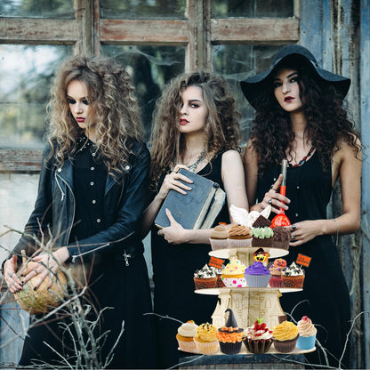 XEFINAL 3-Tier Magical Cupcake Stand - Wizard Birthday & Halloween Party Cake Stand - Gift for Magical Lovers (Birthday Styles)
