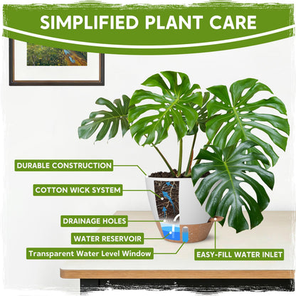 Goproauto Self-Watering Pots for Indoor Plants with Visible Water Window,5/6/6.5/8/10 Inch Outdoor Flower Pots with Drainage Holes & Reservoir for Patio, Home Decor (White)