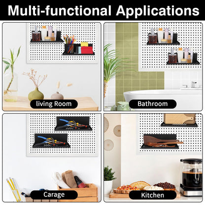 Xaajooio 4 Pack Black Magnetic Shelves Organizer, 12x4.8x3.6 Inch Heavy Duty Steel Pegboard Spice Rack Tray for Kitchen Refrigerator Cabinet Whiteboard Office