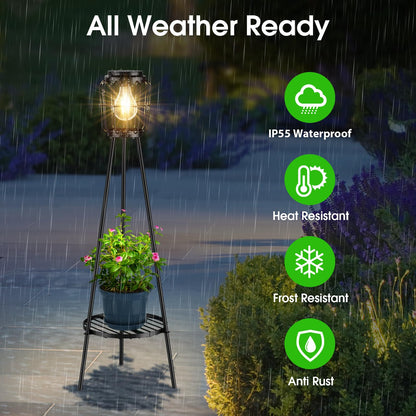 MXwcy Solar Lights Outdoor with LED Edison Bulbs, Solar Floor Lamp with Plant Stands for Garden Yard Pathway Driveway Front/Back Porch Decoration