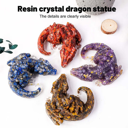 RJINGSHI Crystal Dragon Ornament, Natural Crushed Stone Resin, Home Table Decor Gift (Tiger's Eye)