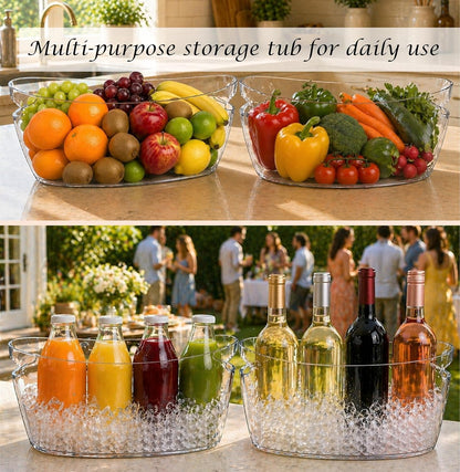 7.5L Ice Bucket for Parties, Set of 2 Beverage Ice Buckets with 2 Ice Scoops & Multifunction Bottle Opener, Large Drink Cooler Tub for Beer Wine Champagne, Plastic Beverage Tub for Bar BBQ Patio
