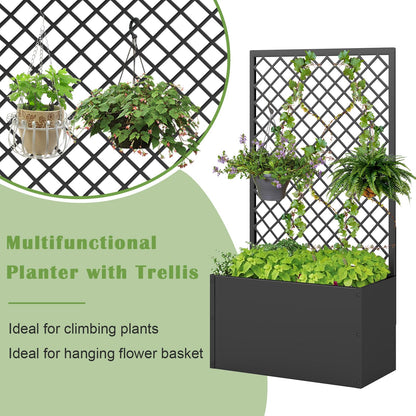 kinbor Planter with Trellis - Set of 2 Planter Boxes Outdoor, Metal Raised Garden Bed with Lattice Trellis for Climbing Plants, Black Flower Boxes Outdoor