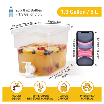 BEWBBAT 3 Pack 1.3 Gallon Fridge Drink Dispenser with Spigot, Leak-proof Plastic Beverage Drink Dispenser Refrigerator Iced Juice Lemonade Dispenser Water Dispenser for Party