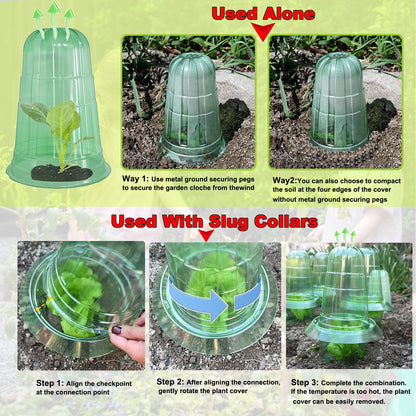Fshow Upgraded Garden Cloches for Plants, Reusable Bell Plant Protector, Garden Protection from Animals Snails Birds Chickens Insect， Compatible with Slug Collar(Green 20 Pack)