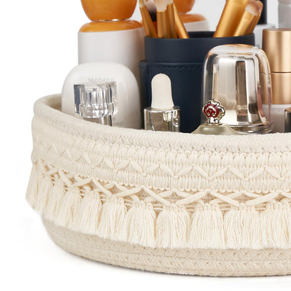 Mkono 3 Pcs Macrame Wall Hanging Boho Wall Decor and Woven Storage Basket Makeup Organzier for Bedroom Living Room Nursery Apartment, Girls Gift