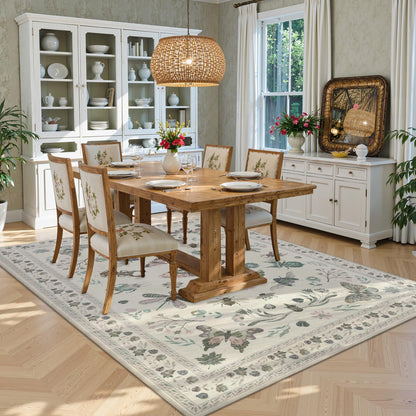 Dadasgk Insect Print Washable Rugs for Living Room, Soft 6x9 Area Rugs for Bedroom, Ultra-Thin Non Slip Nature Area Rug Low Pile Stain Resistant Throw Carpet for Dining Room Office, Beige