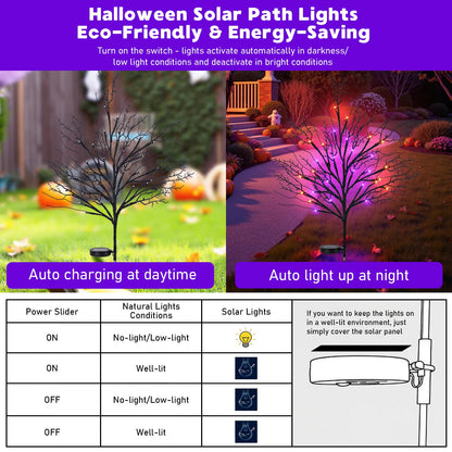 Halloween Solar Pathway Lights 4PCS, Halloween Outdoor Decorations, Artificial Tree Waterproof LED Lights for Lawn Yard Garden Driveway Porch Walkway, Auto On/Off