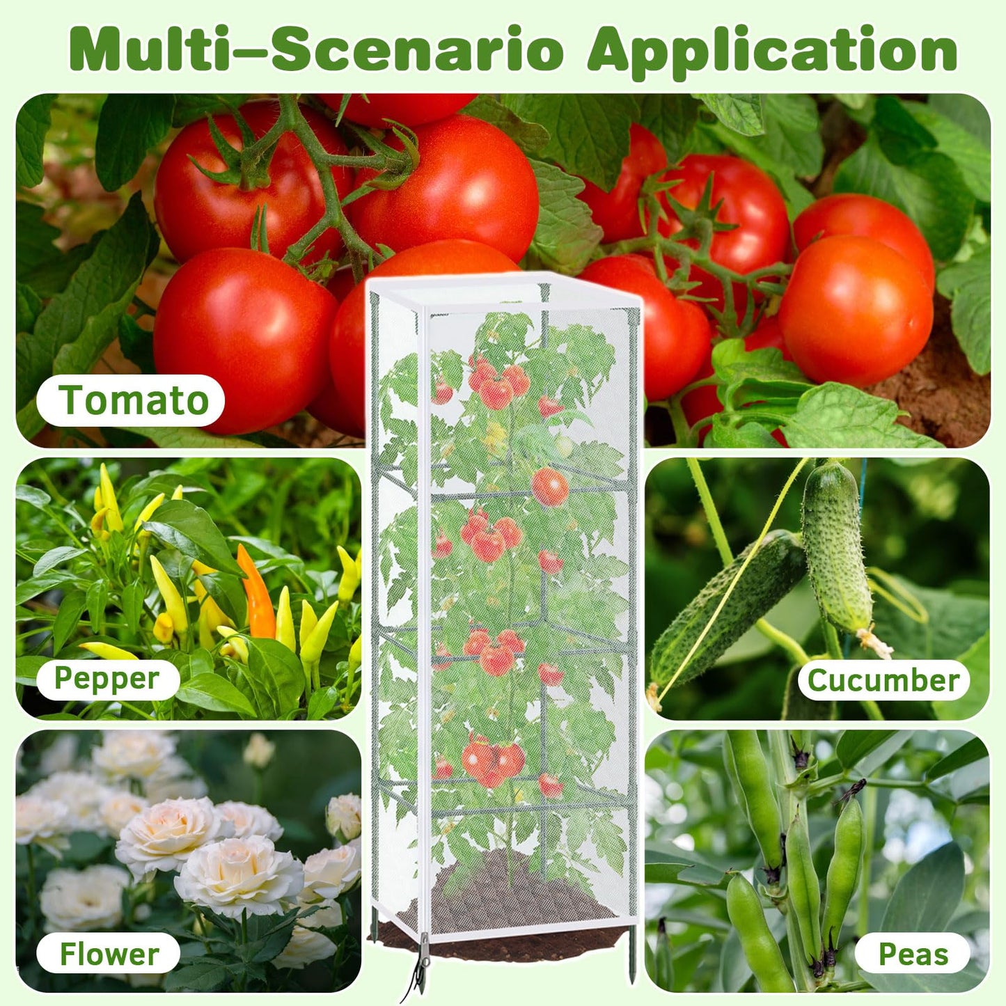 3 Pack Tomato Netting for Garden Protection, 59x18x18 inches Ultra-Fine Mesh Plant Netting Cover for Square Tomato Cage, Bird,Pest & Small Animal Barrier with Zipper & Drawstring