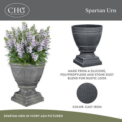 Classic Home and Garden Spartan Urn Planter - Timeless Plant Urn for Floral Displays - Durable Indoor & Outdoor Plastic Garden Planters (14”, Cast Iron)